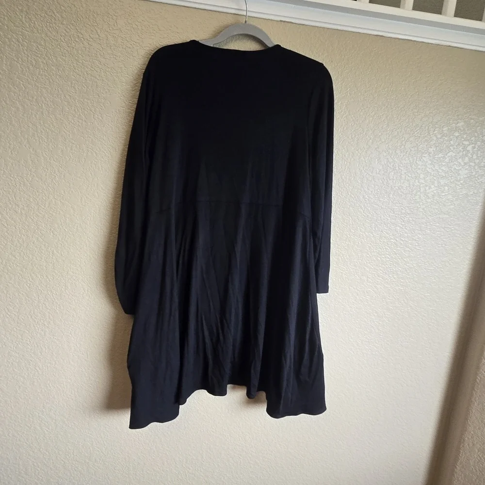 Sun Kim Black Asymmetrical Bubble Hem Tunic Top Long Sleeve Lagenlook M - Picture 4 of 5